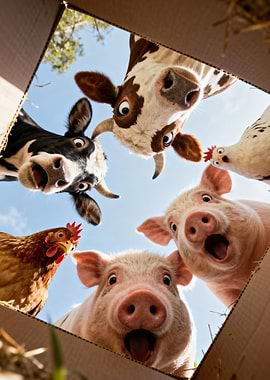 Funny Farm Animals Looking Down