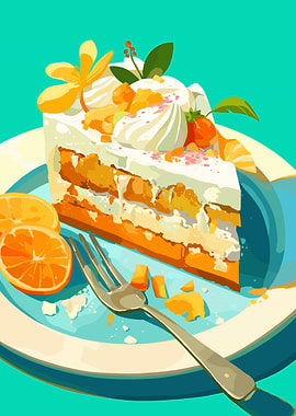 Slice of Orange Cake Illustration