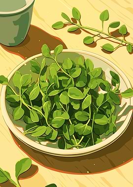 Fresh Green Sprouts in Bowl Illustration