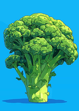 Stylized Broccoli Illustration on Blue Background