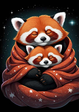 Red Pandas Snuggled in Star Blanket