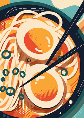 Japanese Ramen Udon Bowl Closeup Abstract Art Illustration