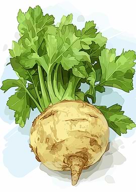 Celeriac with Green Leaves Illustration