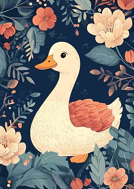 Duck with Floral Background Illustration