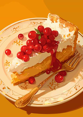 Cheesecake with Cherries Illustration
