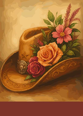 Floral Cowboy Hat Still Life Painting