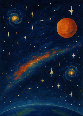 Cosmic Space Painting with Stars and Galaxy