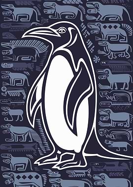 Penguin with Aztec Animal Background