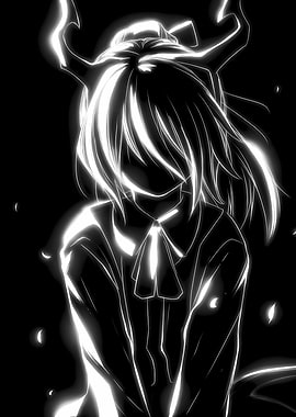 Monochrome Anime Girl with Horns