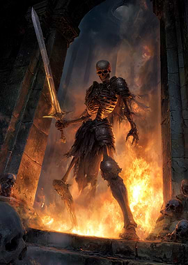 Armored Skeleton Warrior in Flames