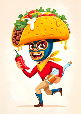 Taco Luchador Cartoon Character Illustration