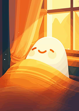 Cute Ghost in Bed Under the Sun Character Art Illustration