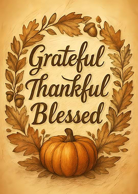 Grateful Thankful Blessed Autumnal Illustration