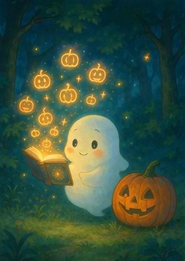 Cute Ghost Pumpkin Magic