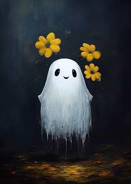 Cute Ghost with Yellow Flowers