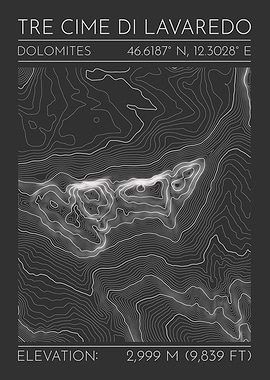 Tre Cime di Lavaredo Topographic Contour Map