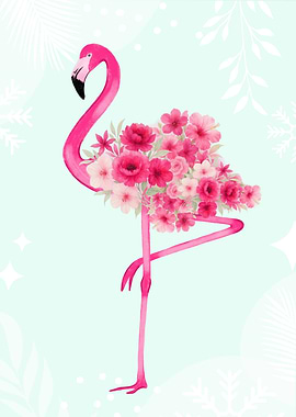 Floral Flamingo Watercolor Illustration