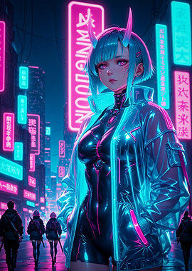 Cyberpunk Anime Girl in Neon Cityscape