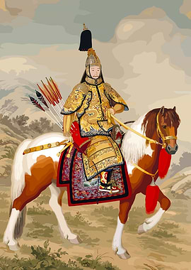 Chinese Warrior on Horseback Painting