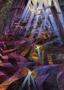 Abstract Cityscape Painting with Light Rays by Umberto Boccioni
