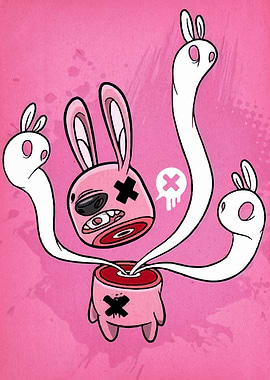 Cartoonish Pink Rabbit with Detached Limbs