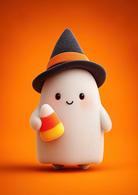 Cute Halloween Ghost with Candy Corn