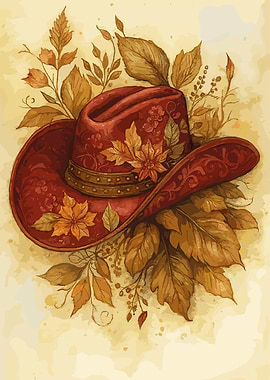 Autumn Cowboy Hat Watercolor Art
