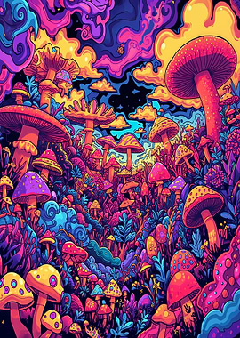 Psychedelic Mushroom Forest