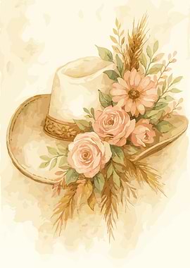 Floral Cowboy Hat Watercolor Illustration