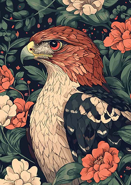 Eagle Portrait with Floral Background