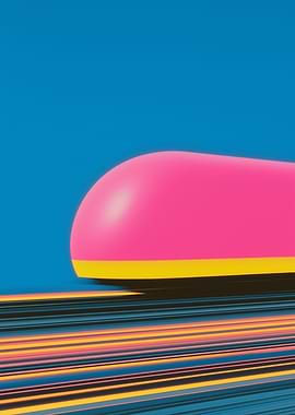 A futuristic neon-lit train speeding through a neon glow