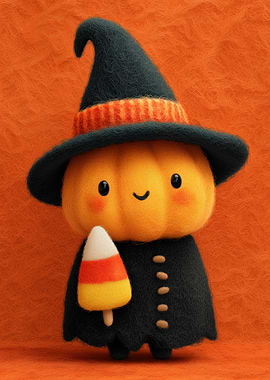 Cute Pumpkin Witch with Candy Corn
