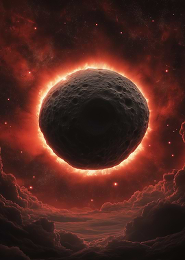 A giant glowing asteroid drifting through a cosmic storm