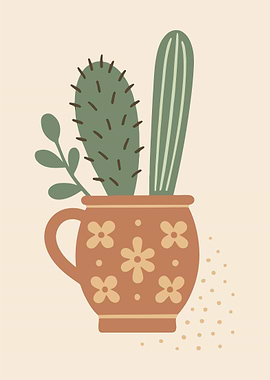 Cactus in a Cup Illustration