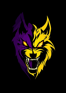 Purple and Yellow Wolf Head