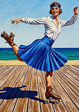 LA PATINEUSE À ROULETTES (The Roller Skater) - Original Art Deco Artwork
