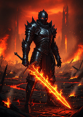 Dark Knight with Flaming Sword