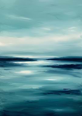 Abstract Teal Seascape Painting