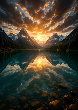 Mountain Lake Sunrise Reflection