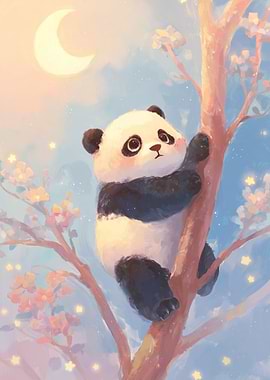 Cute Panda Climbing a Tree