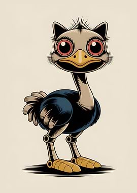 Bauhaus style Ostrich Robot Illustration