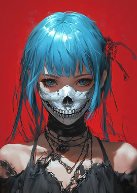 Skull Mask Anime Girl Portrait