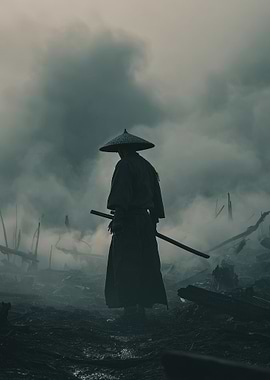 Samurai in Misty Landscape