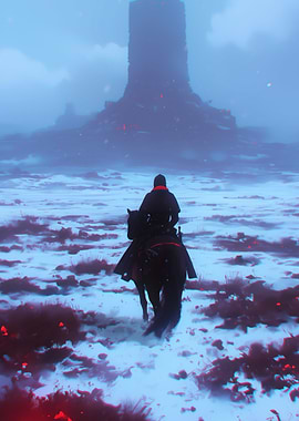 Knight on Horseback in Snowy Landscape