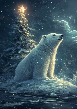 Polar Bear Christmas Tree Winter Scene
