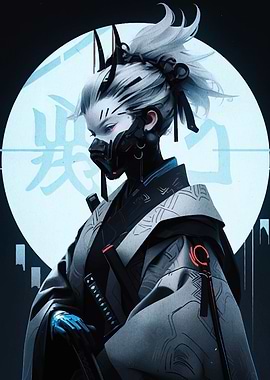 Cyberpunk Samurai with Mask and Sword