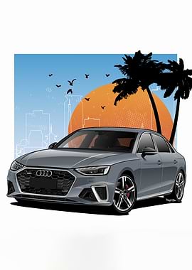 Audi S4 Illustration with Sunset Backdrop