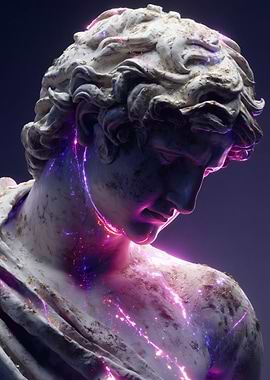 Glowing Marble Statue with Purple Light