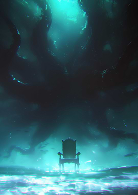 Throne in Eerie Underwater Landscape