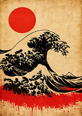 Japanese Wave with Red Sun